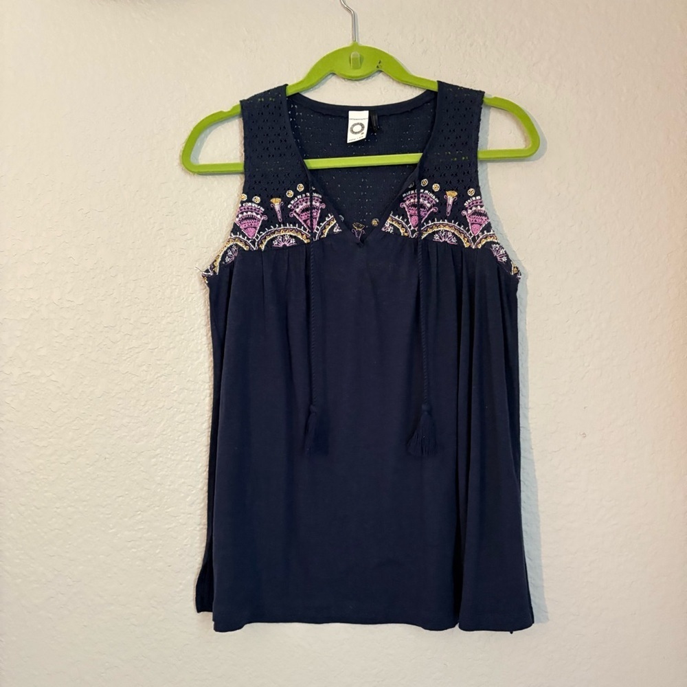 Anthropologie Akemi + Kin Blue Crochet Top - Boho Textured Blouse, Size Medium